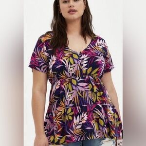 Torrid Multicolored Floral Tropical Elastic Waist Button Baby Doll Top Size 3